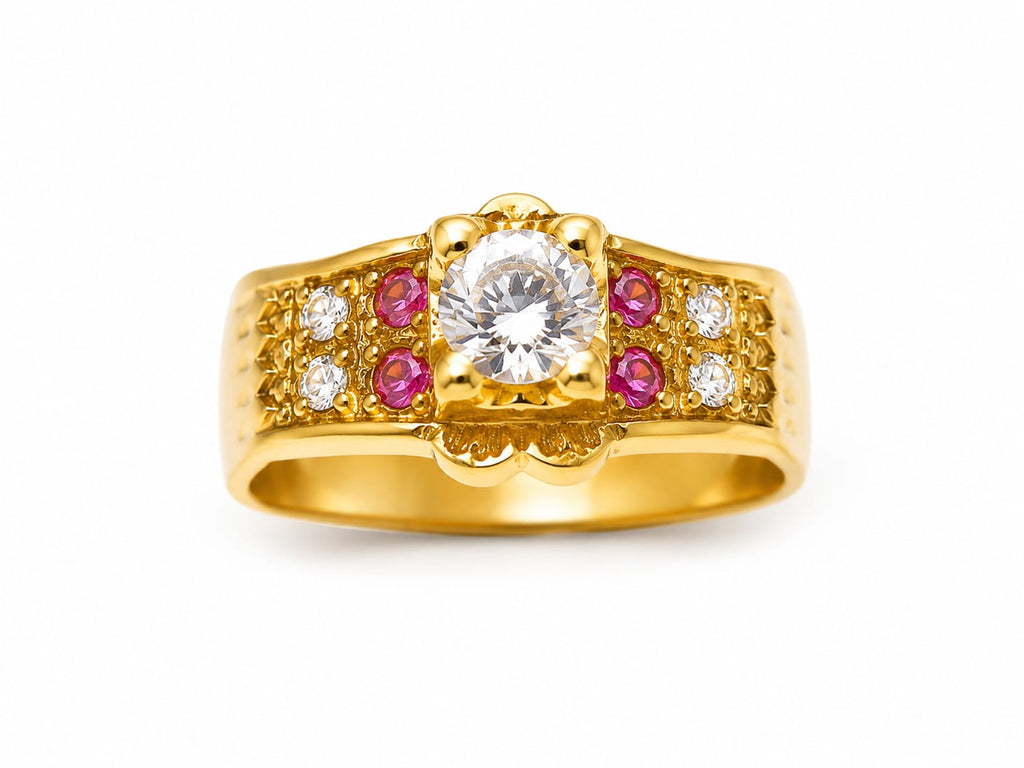 925 Sterling Silver Gold-Plated Ruby & CZ Solitaire Ring for Men
