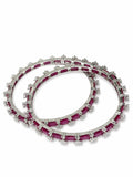 Elegant Silver-Tone Ruby Red Baguette Stone Designer Bangles for Women