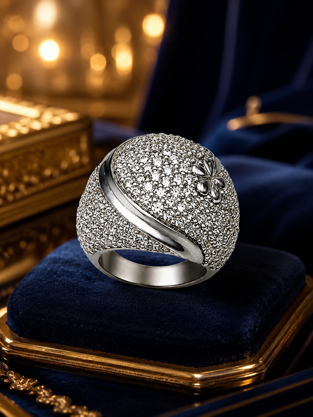 925 Sterling Silver Floral Pavé Statement Ring for Women