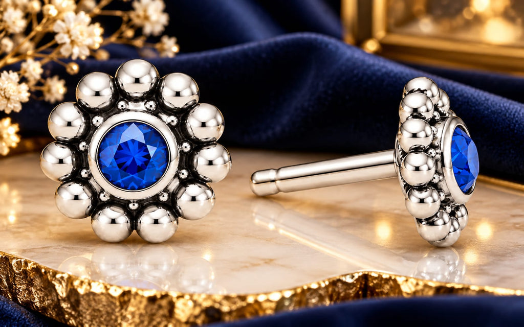 Royal Blue and Green  Gemstone Silver Stud Earrings