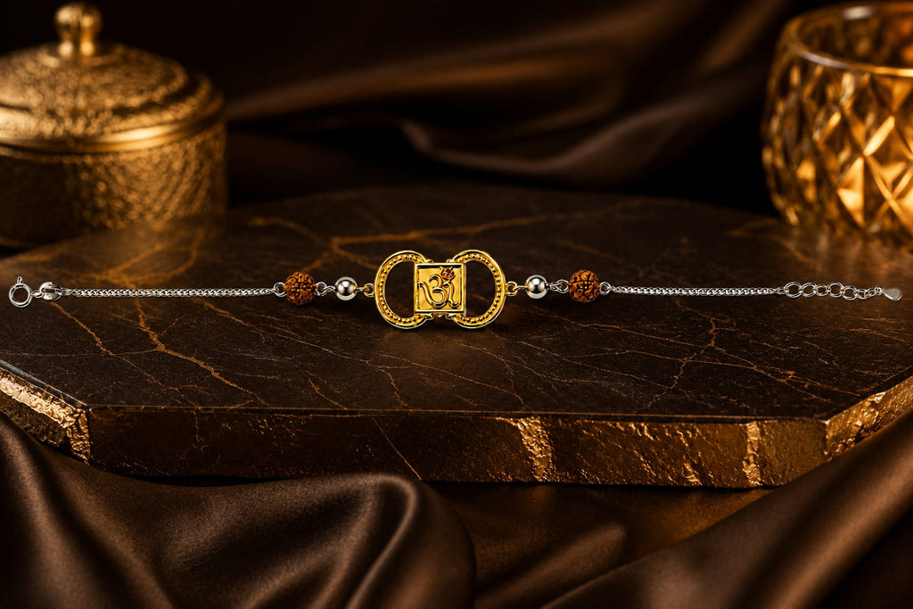 Golden Om Rudraksha Chain Bracelet