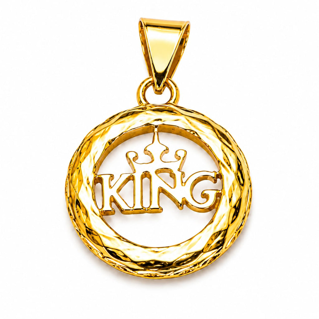 18K Gold KING Crown Round Pendant