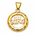 18K Gold KING Crown Round Pendant