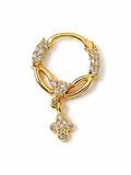 18K Gold Crystal-Embellished Hoop Nose Ring with Floral Drop