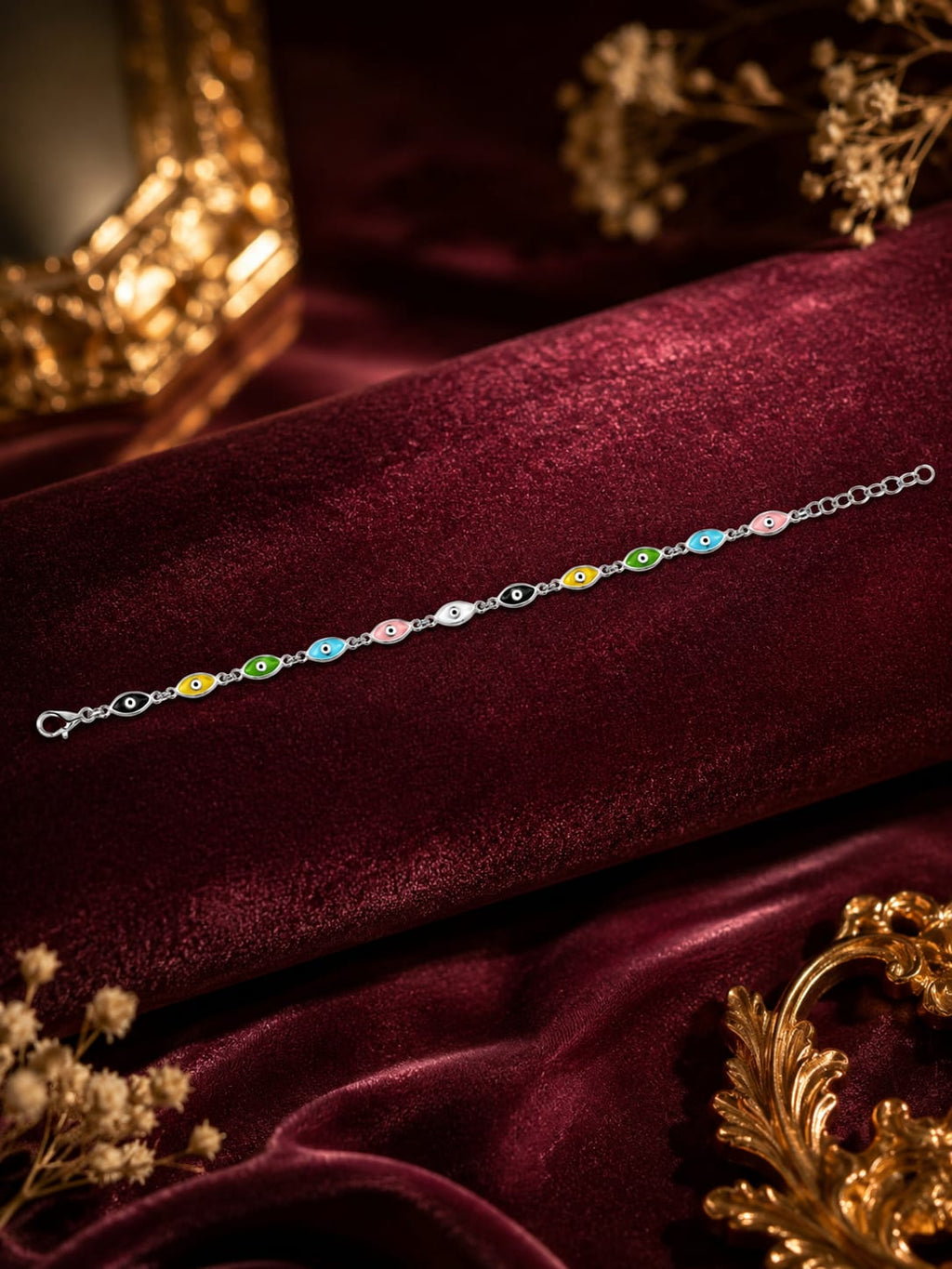 925 Sterling Silver Multicolor Evil Eye Bracelet for Women & Girls