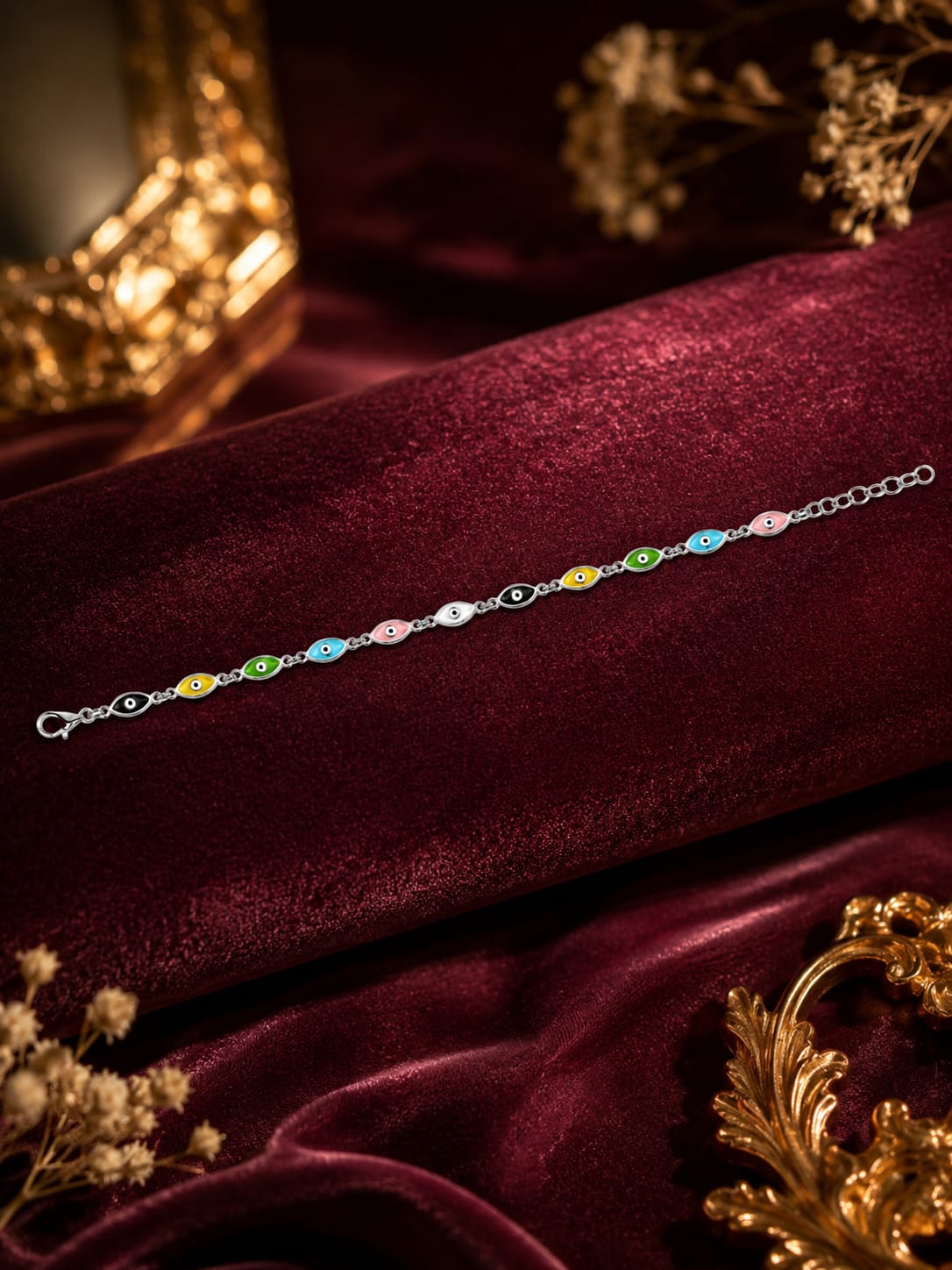 925 Sterling Silver Multicolor Evil Eye Bracelet for Women & Girls