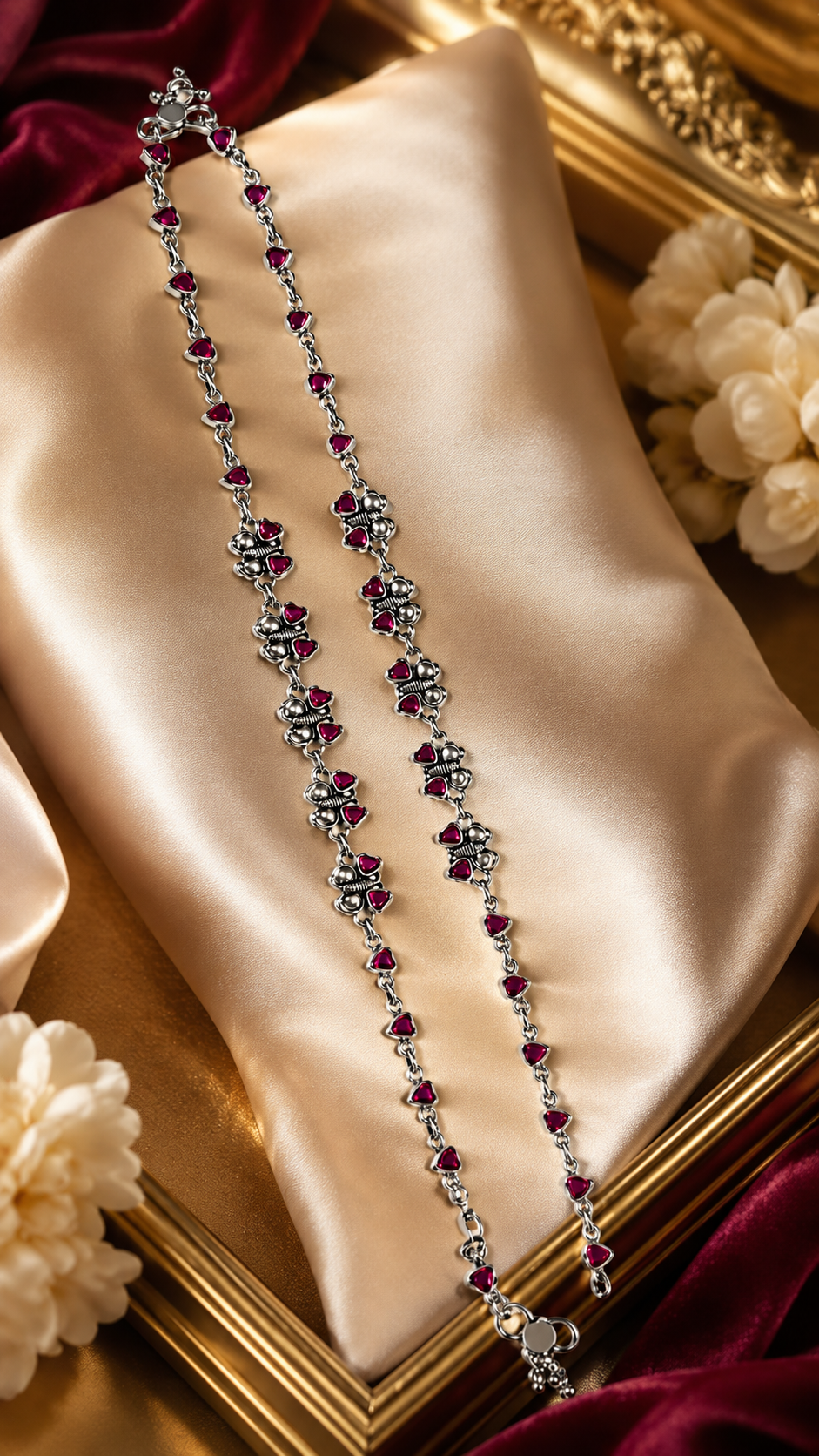 Elegant Ruby Heart Charm Anklets