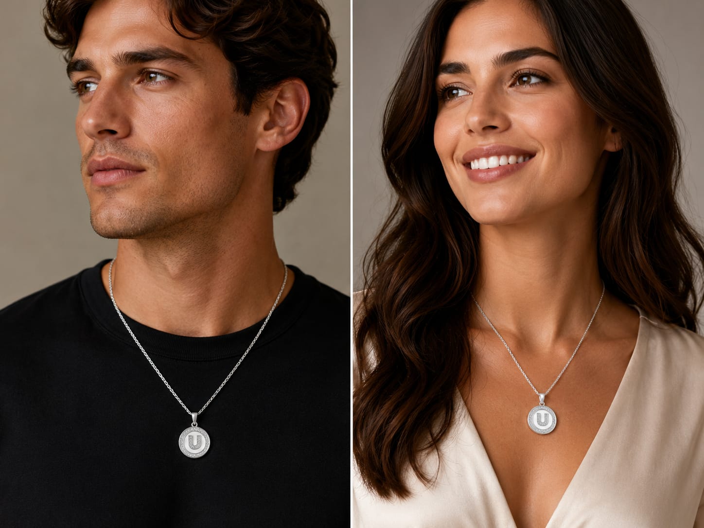 Silver-Tone Initial "U" Crystal Pendant Necklace Charm