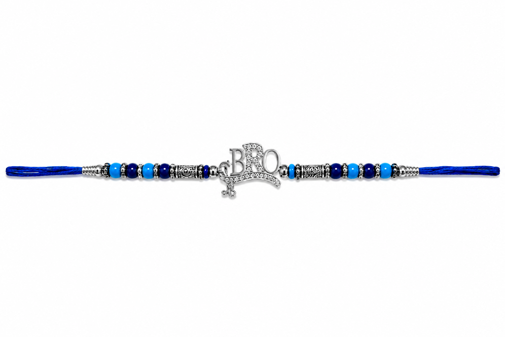 Silver-Tone Bro Bro Rakhi with Blue Beads