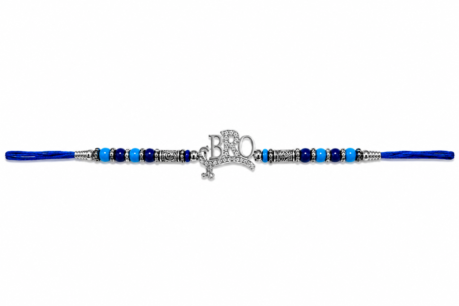 Silver-Tone Bro Bro Rakhi with Blue Beads
