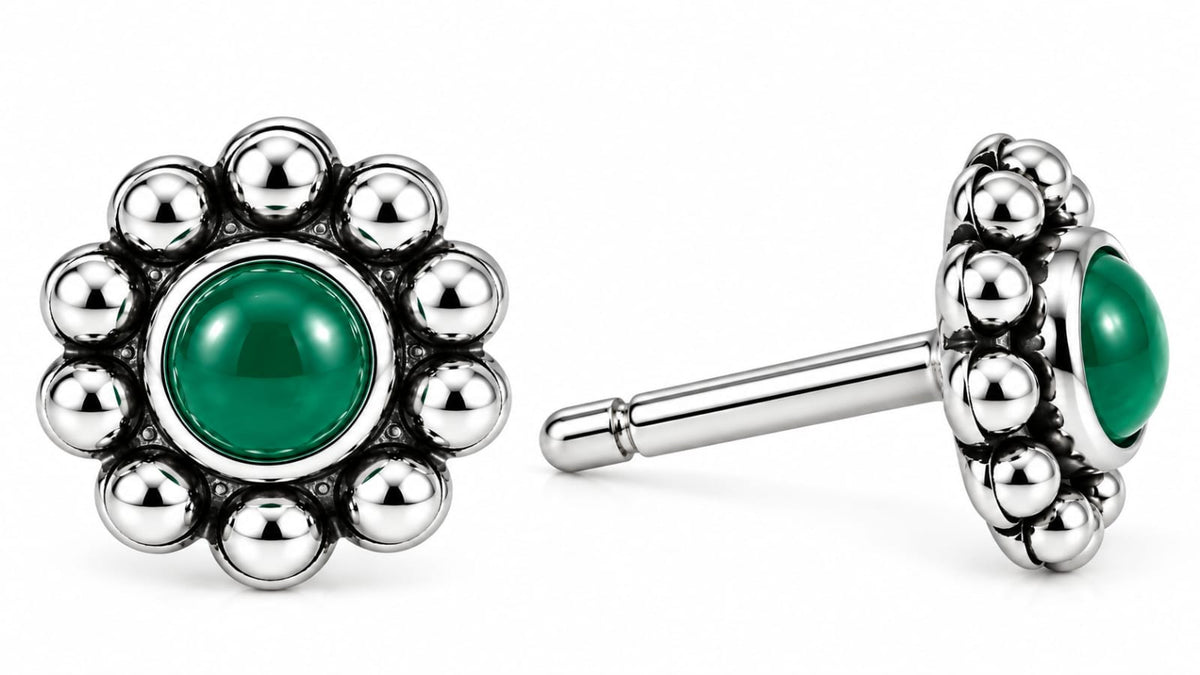 Royal Blue and Green  Gemstone Silver Stud Earrings