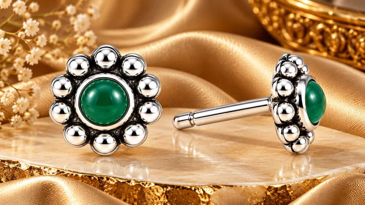 Royal Blue and Green  Gemstone Silver Stud Earrings