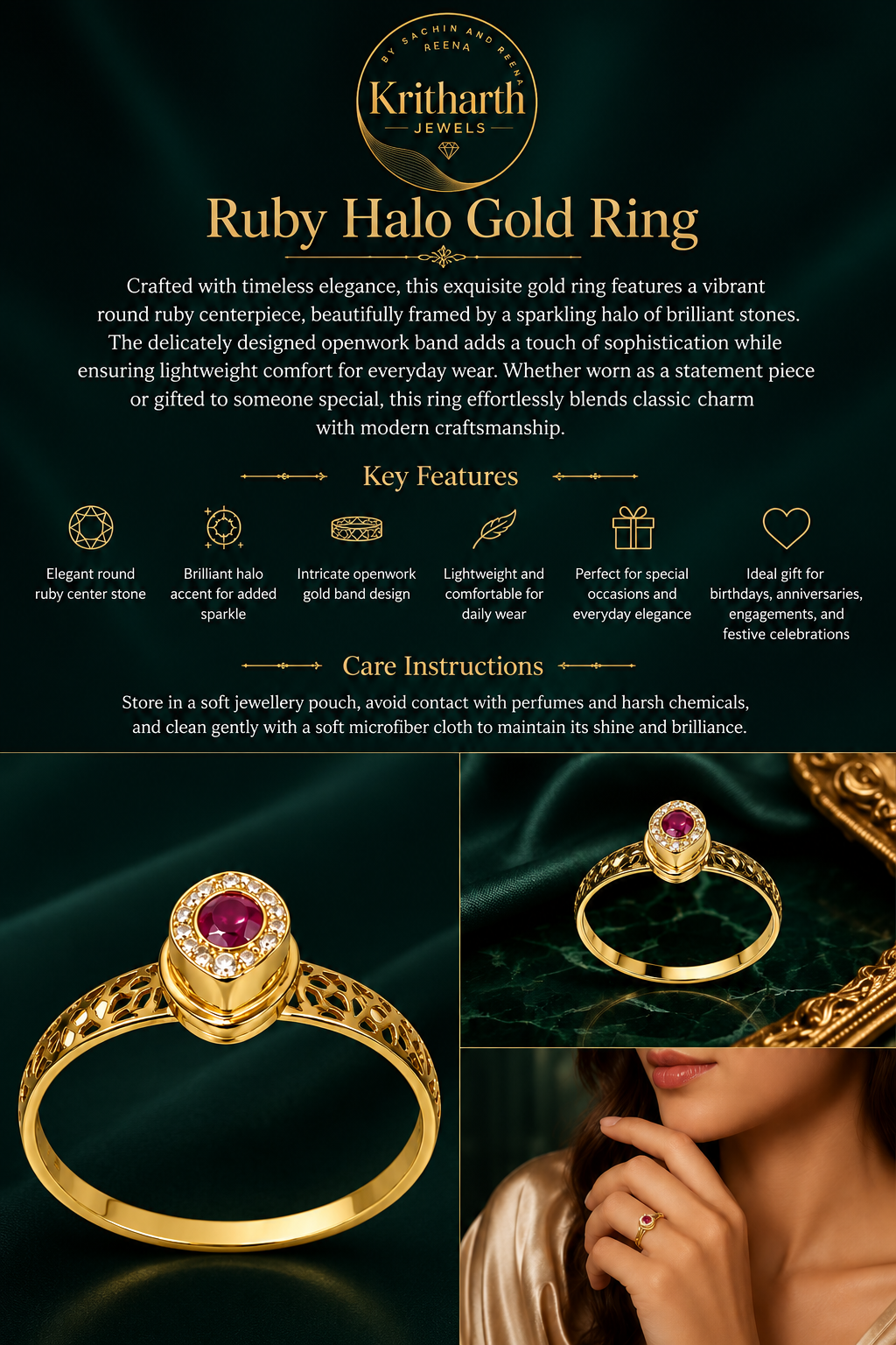 Kritharth Jewels Ruby Halo Gold Ring