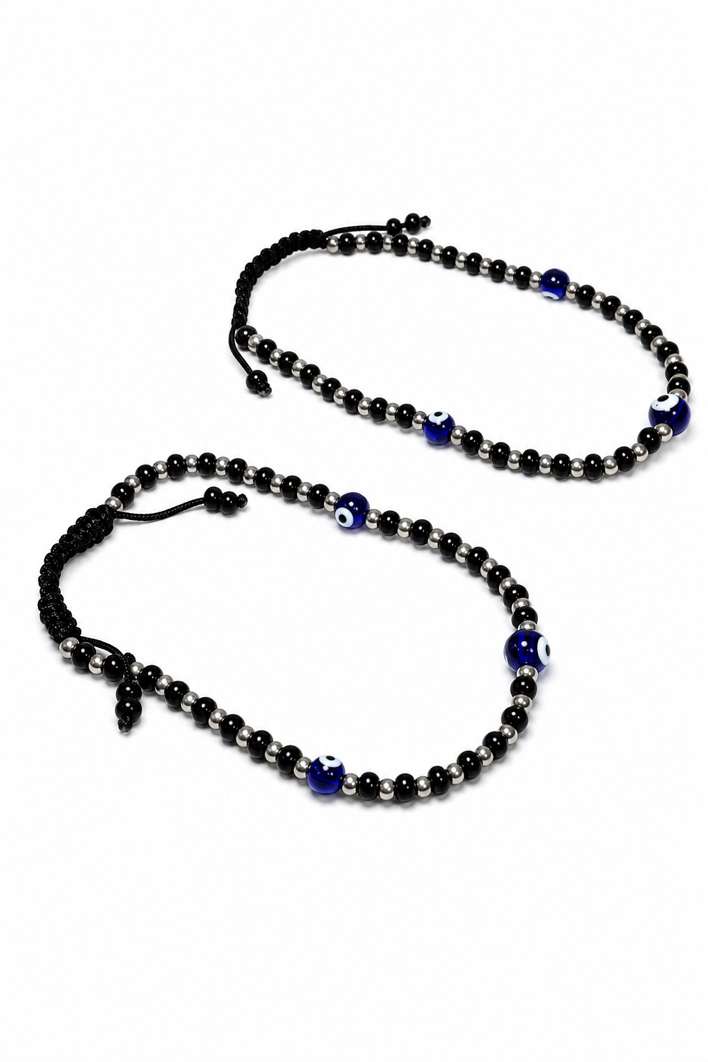 Evil Eye Black Beaded Adjustable Anklet Pair for Women