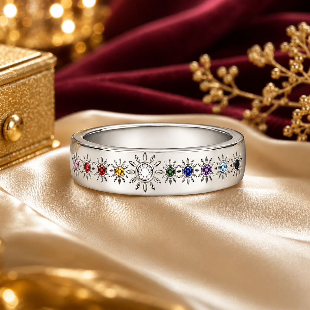 925 Sterling Silver Multi-Color Birthstone Band Ring for Women
