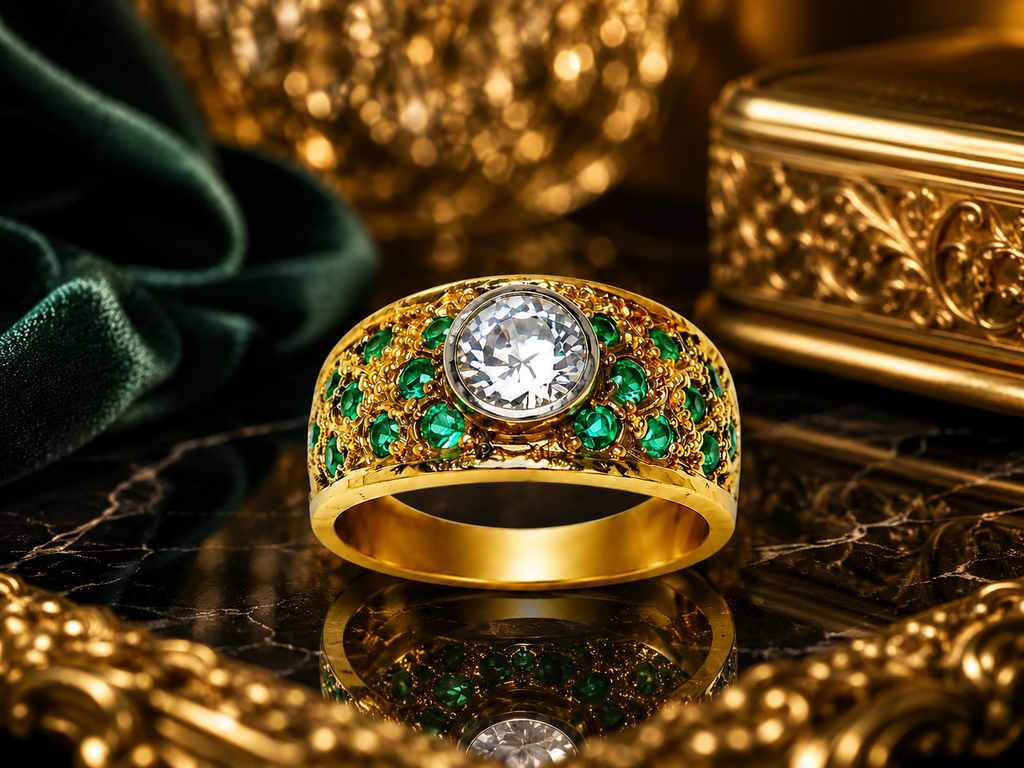 925 Gold-Plated Emerald Green CZ Statement Ring for Women
