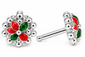 Red & Green Floral Silver Stud Earrings For Women