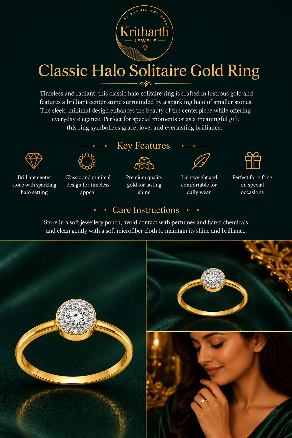 Kritharth Jewels Diamond Halo Solitaire Gold Ring