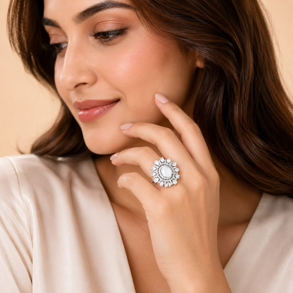 Radiant Snowflake Crystal Statement Ring