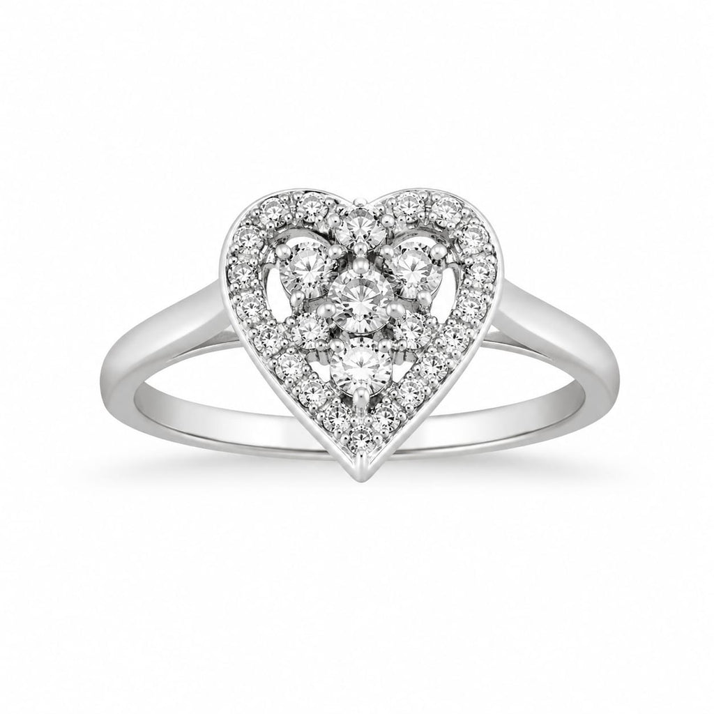925 Sterling Silver Heart Halo Ring for Women