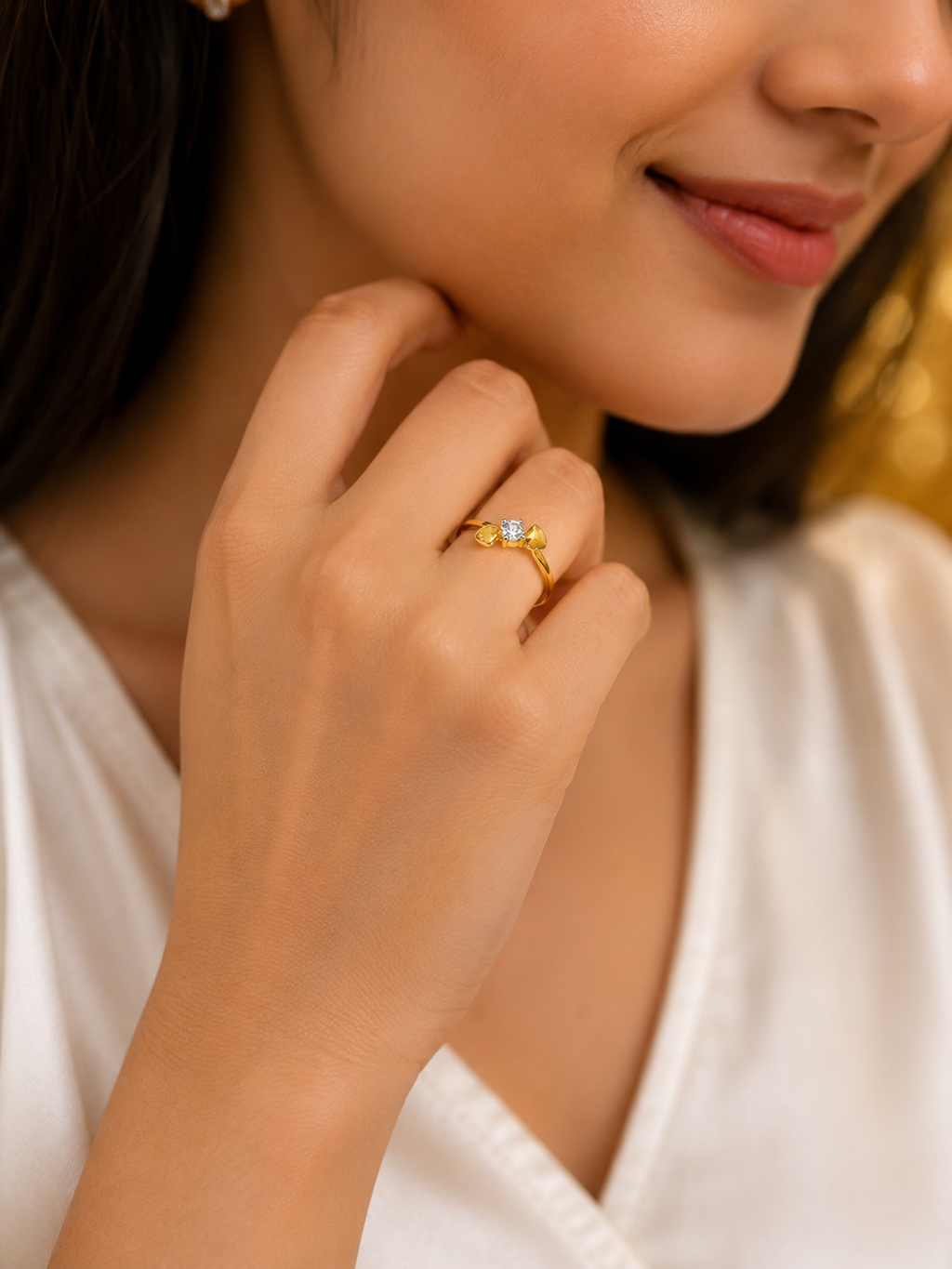 18K Gold Heart Solitaire Diamond Ring for Women