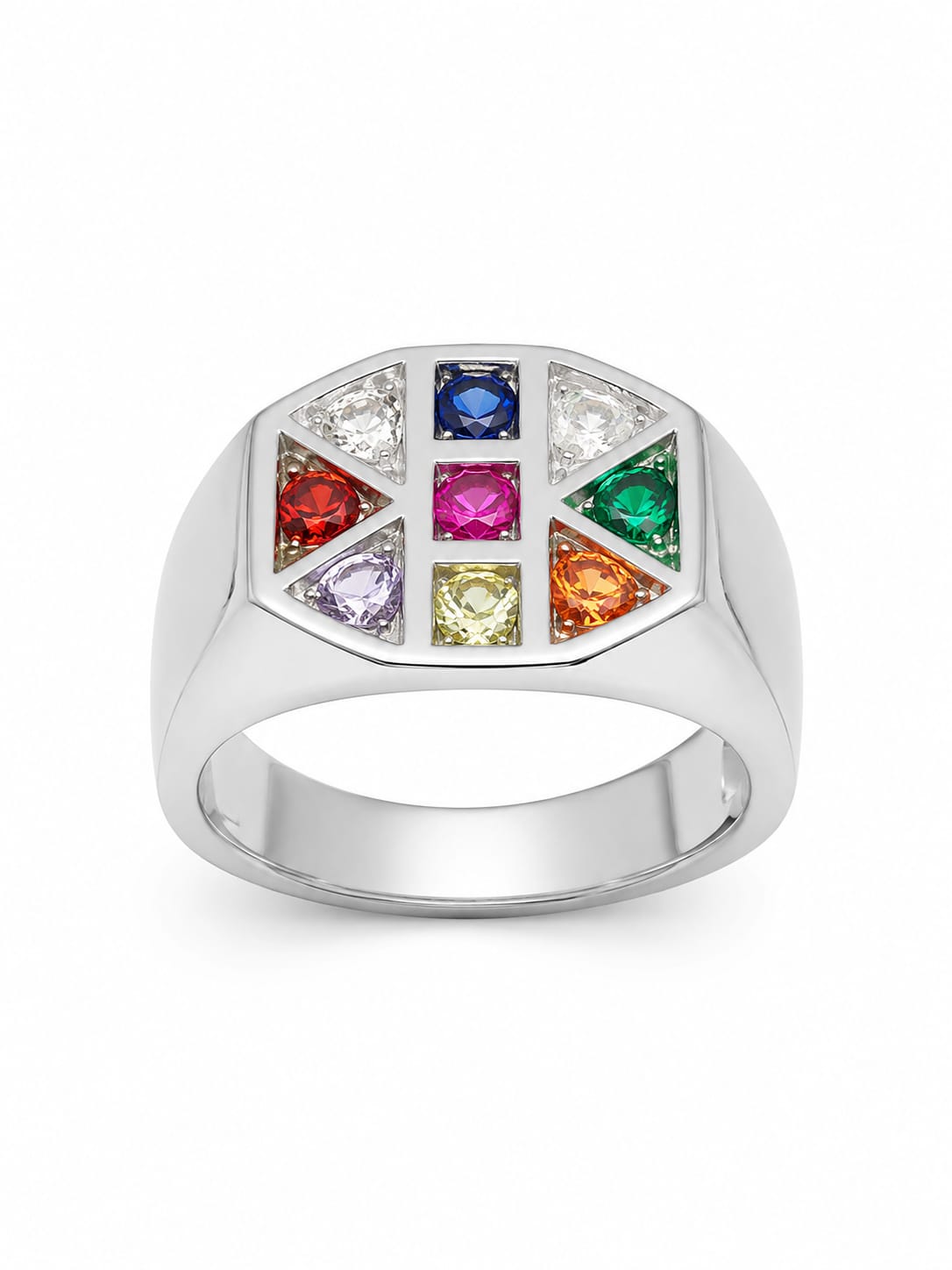 925 Sterling Silver Navratna Signet Ring for Men & Women