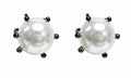 Classic Pearl Stud Earrings with Black-Tone Accents