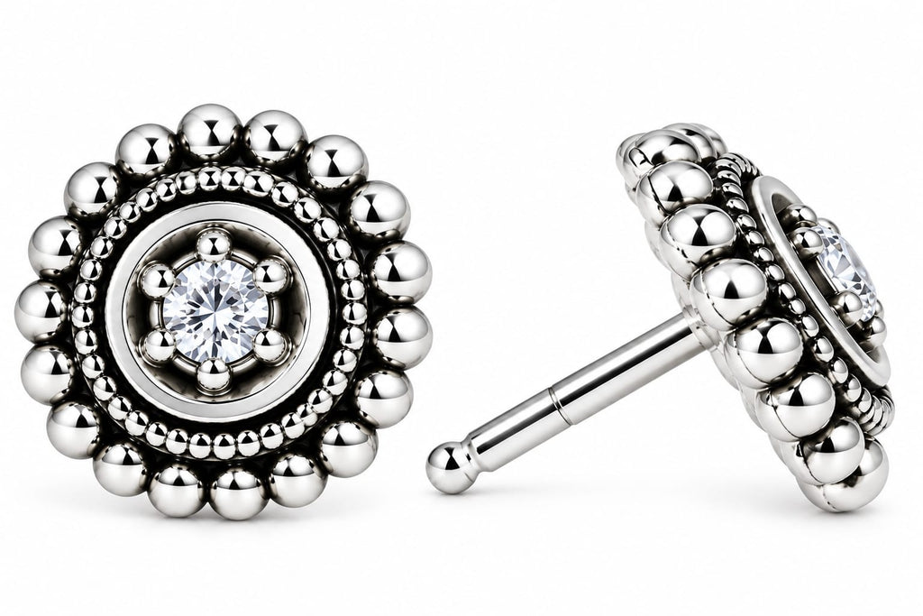Classic Crystal Halo Silver Stud Earrings