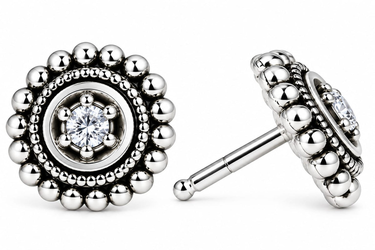 Classic Crystal Halo Silver Stud Earrings