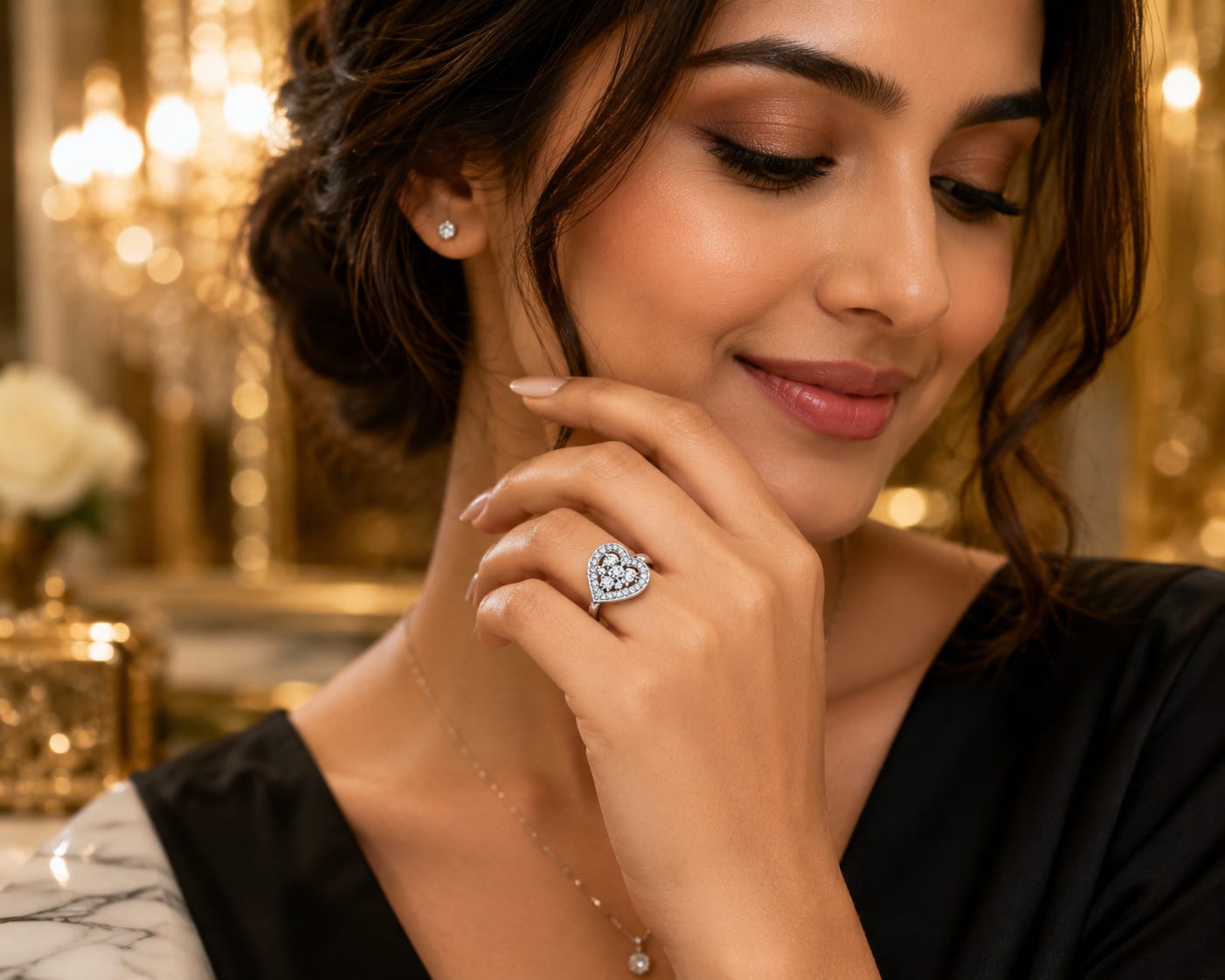 925 Sterling Silver Heart Halo Ring for Women