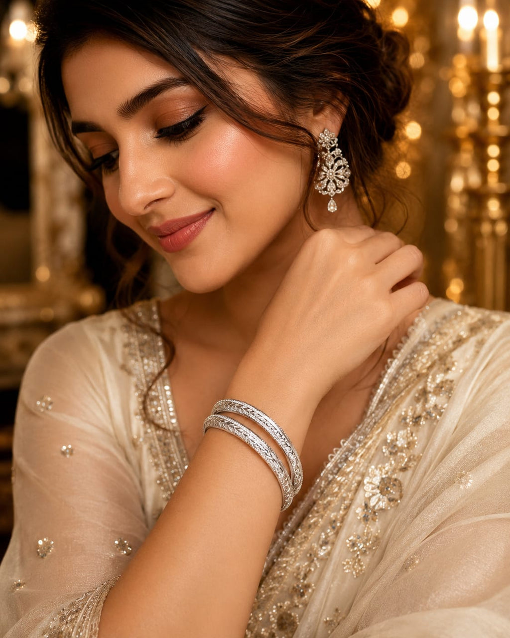 Kritharth Jewels Classic Silver-Tone Engraved Bangles Set
