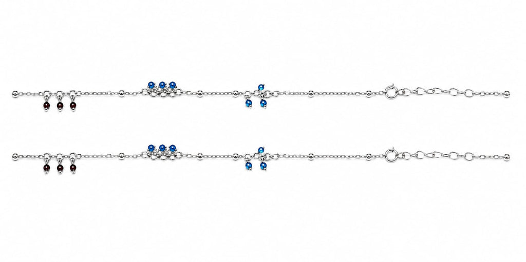 925 Sterling Silver Blue & Black Beaded Designer Anklet for Women