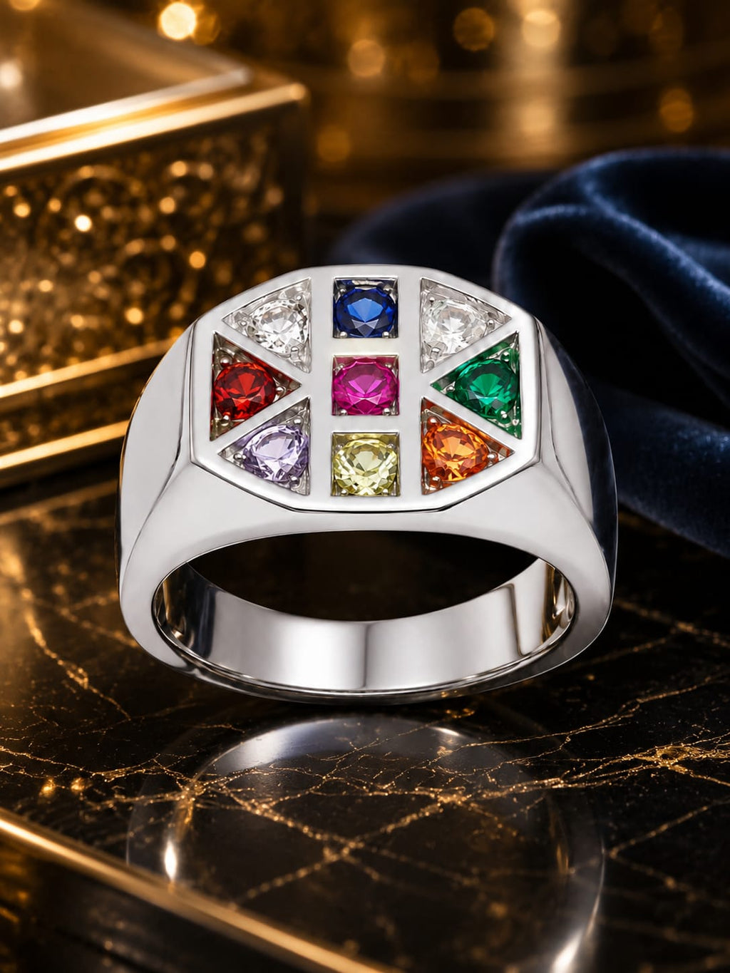 925 Sterling Silver Navratna Signet Ring for Men & Women