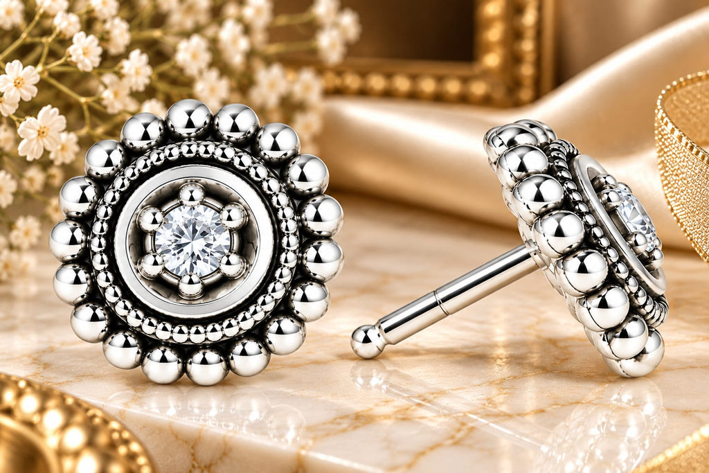 Classic Crystal Halo Silver Stud Earrings