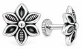 Elegant Black & Silver Floral Stud Earrings