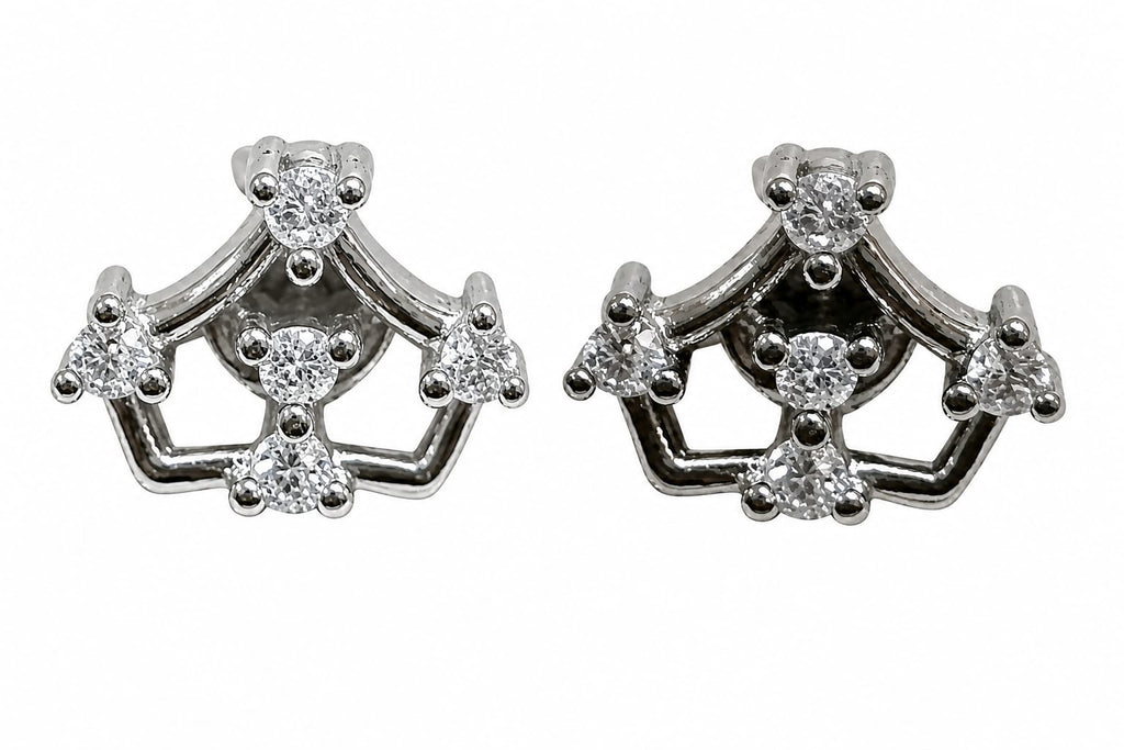 Geometric Crystal Crown Stud Earrings in Silver Tone