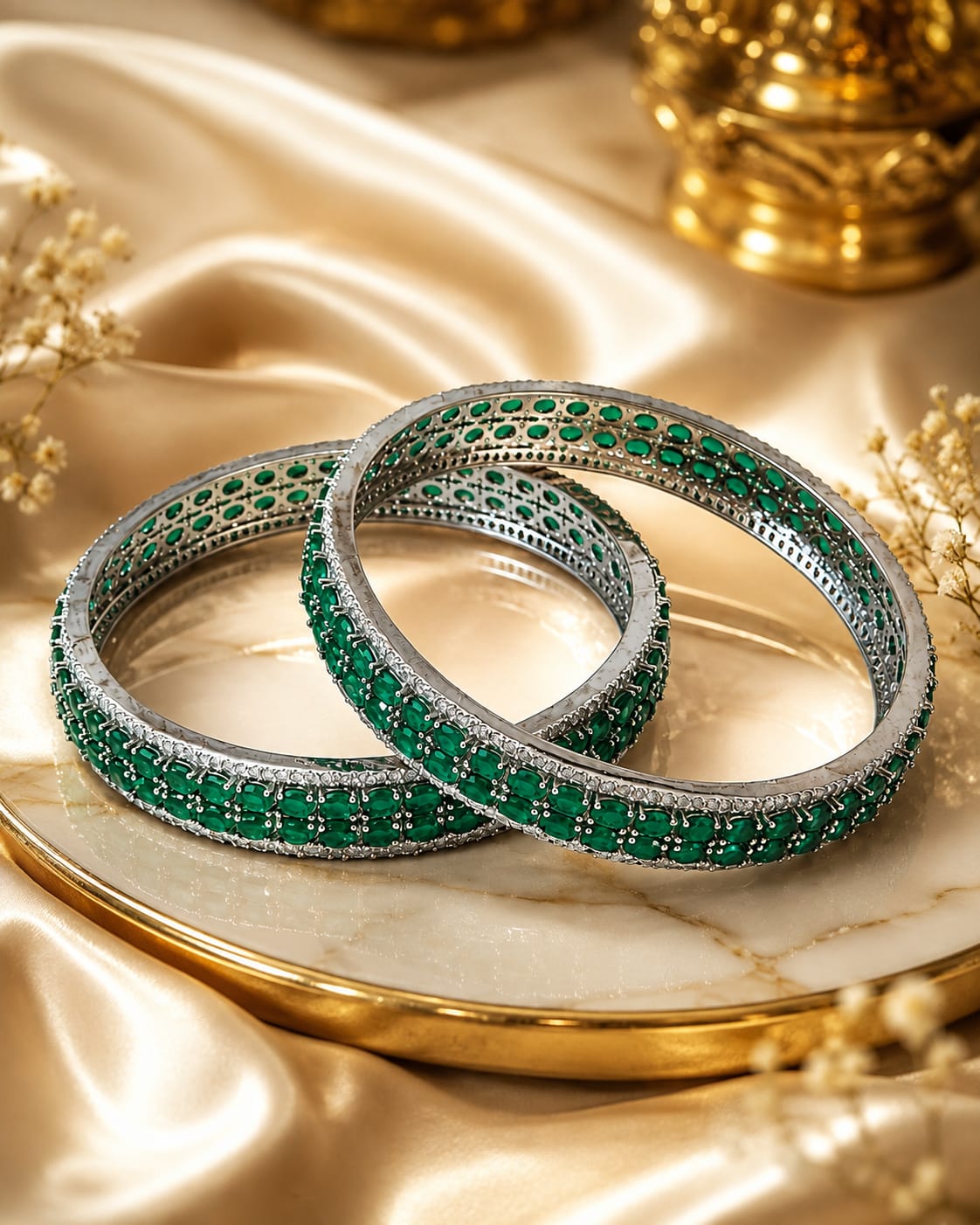 Kritharth Jewels Emerald Green Stone-Studded Bangles Set