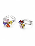 925 Sterling Silver Multicolor Floral Toe Rings for Women