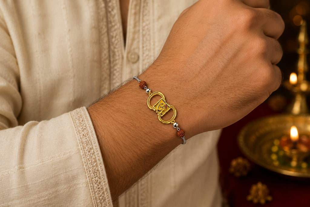 Golden Om Rudraksha Chain Bracelet
