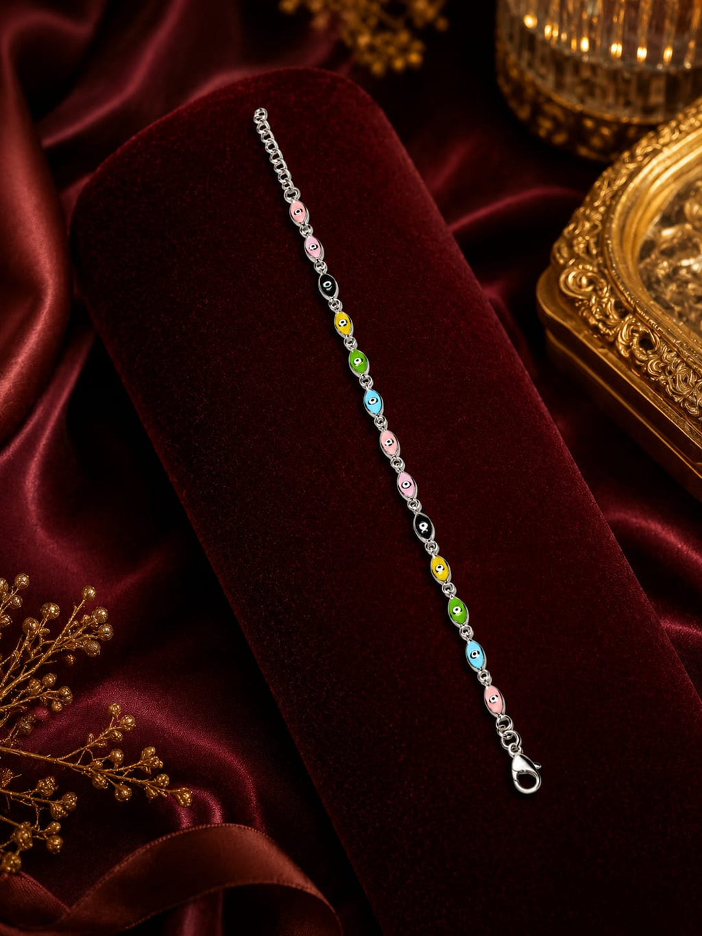 925 Sterling Silver Multicolor Evil Eye Bracelet for Women & Girls