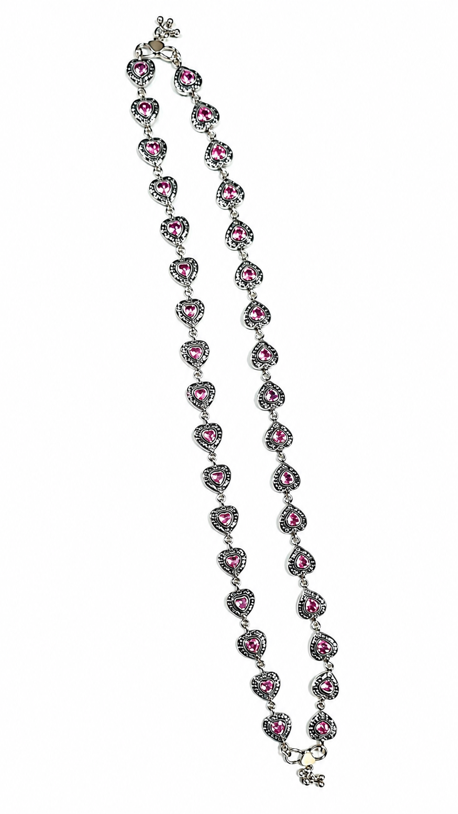 Pink Heart Silver Anklets