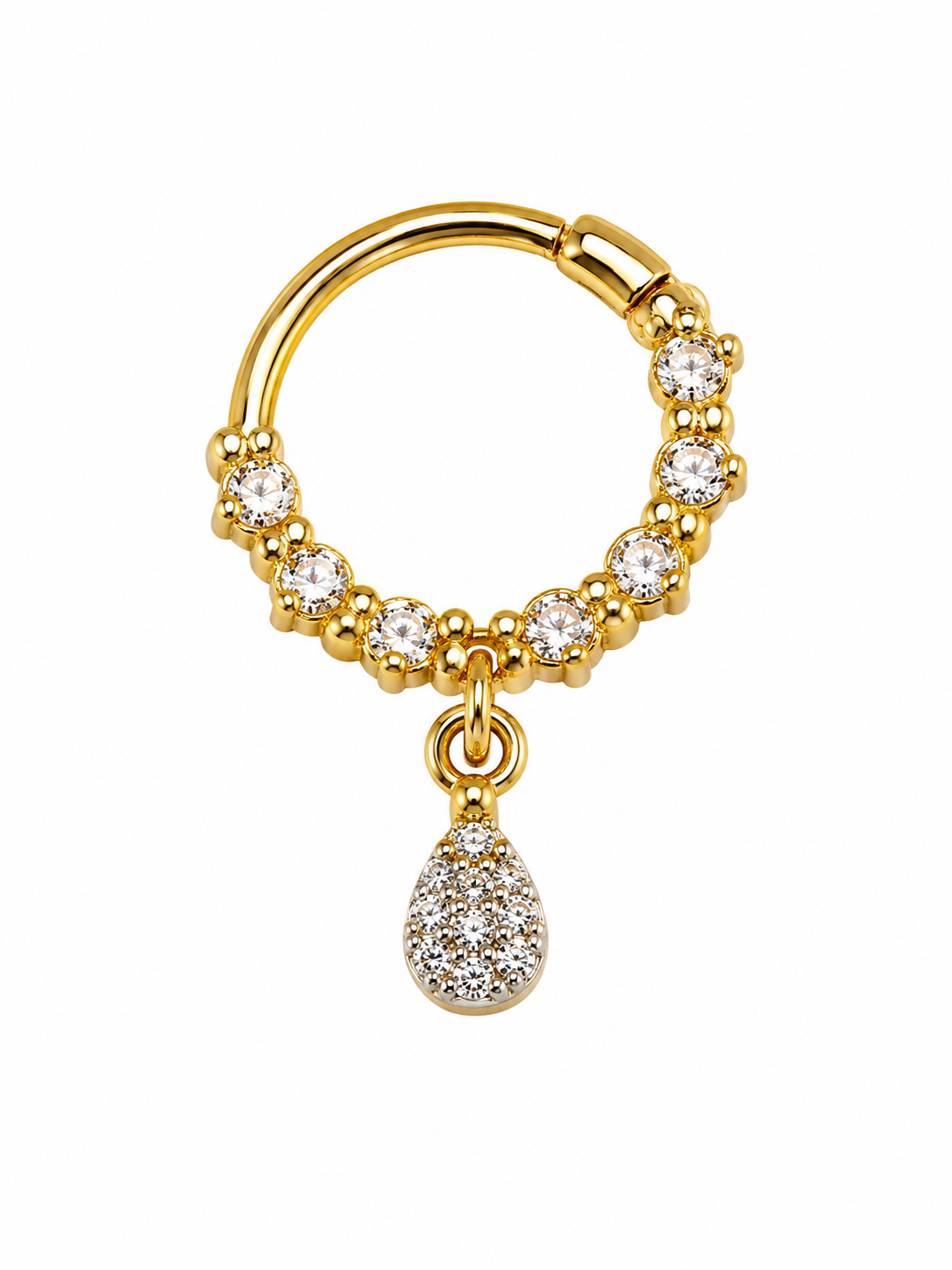 18K Gold Diamond-Style Teardrop Nose Ring
