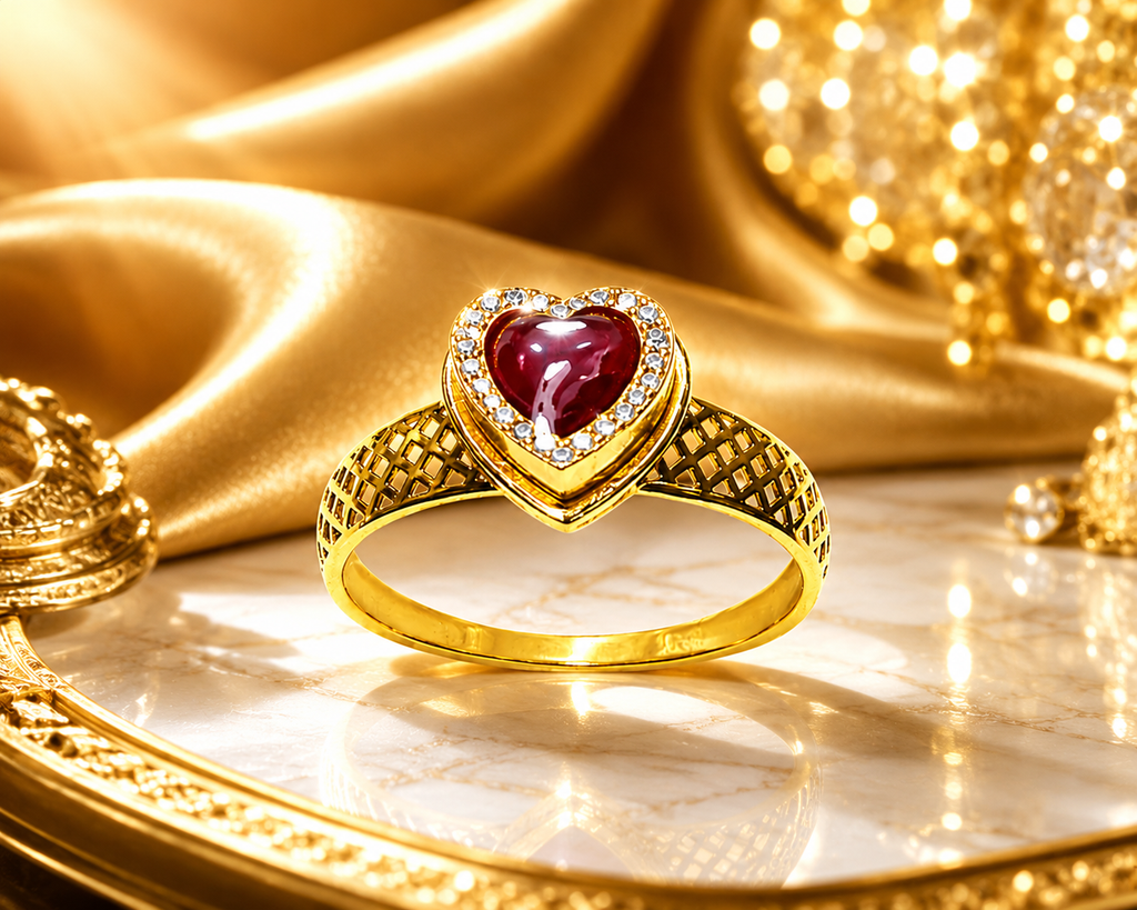 18K Gold Heart Ruby Ring for Women