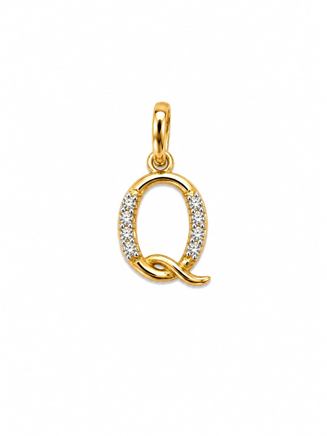 18K Gold Diamond Initial "Q" Letter Pendant