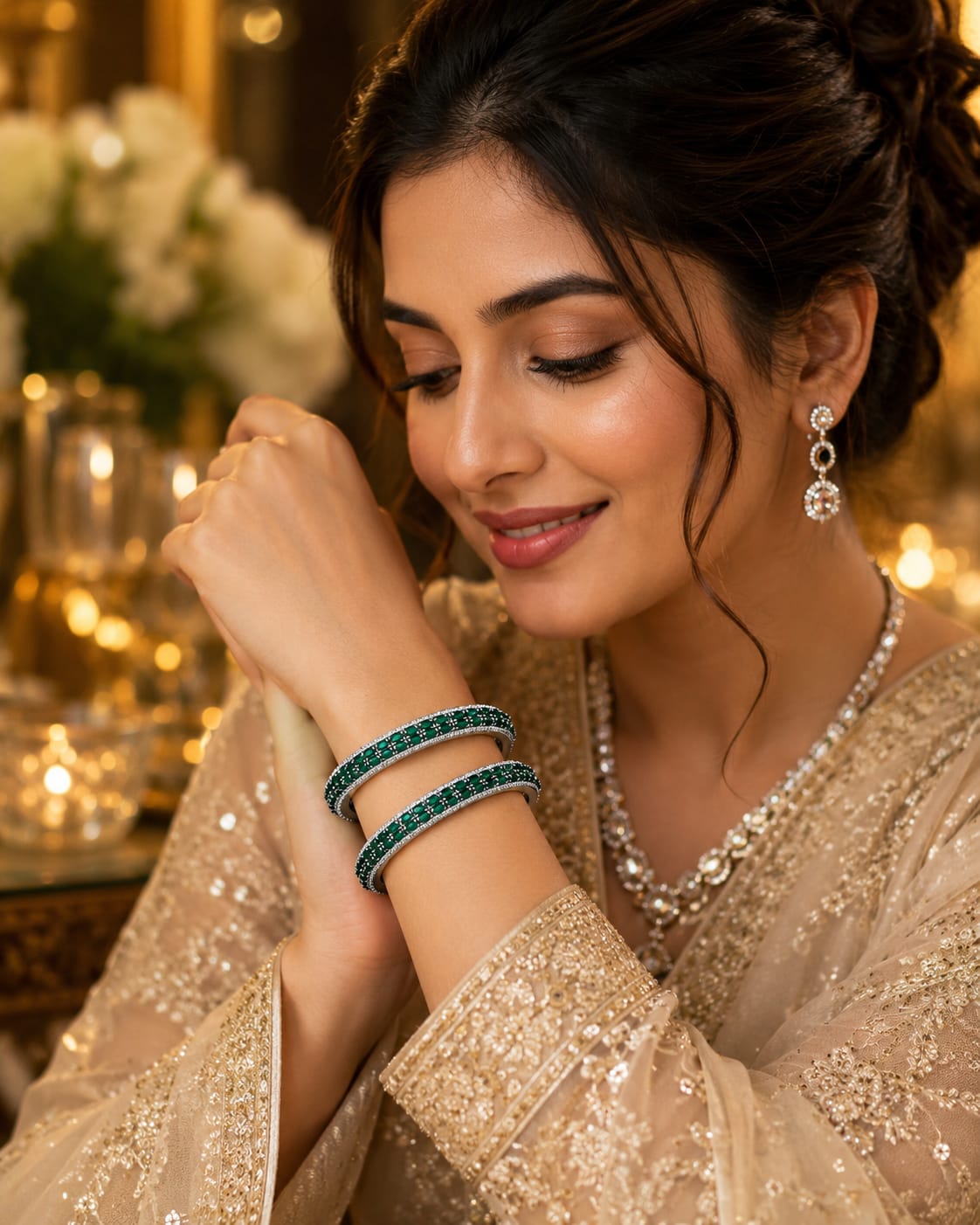 Kritharth Jewels Emerald Green Stone-Studded Bangles Set