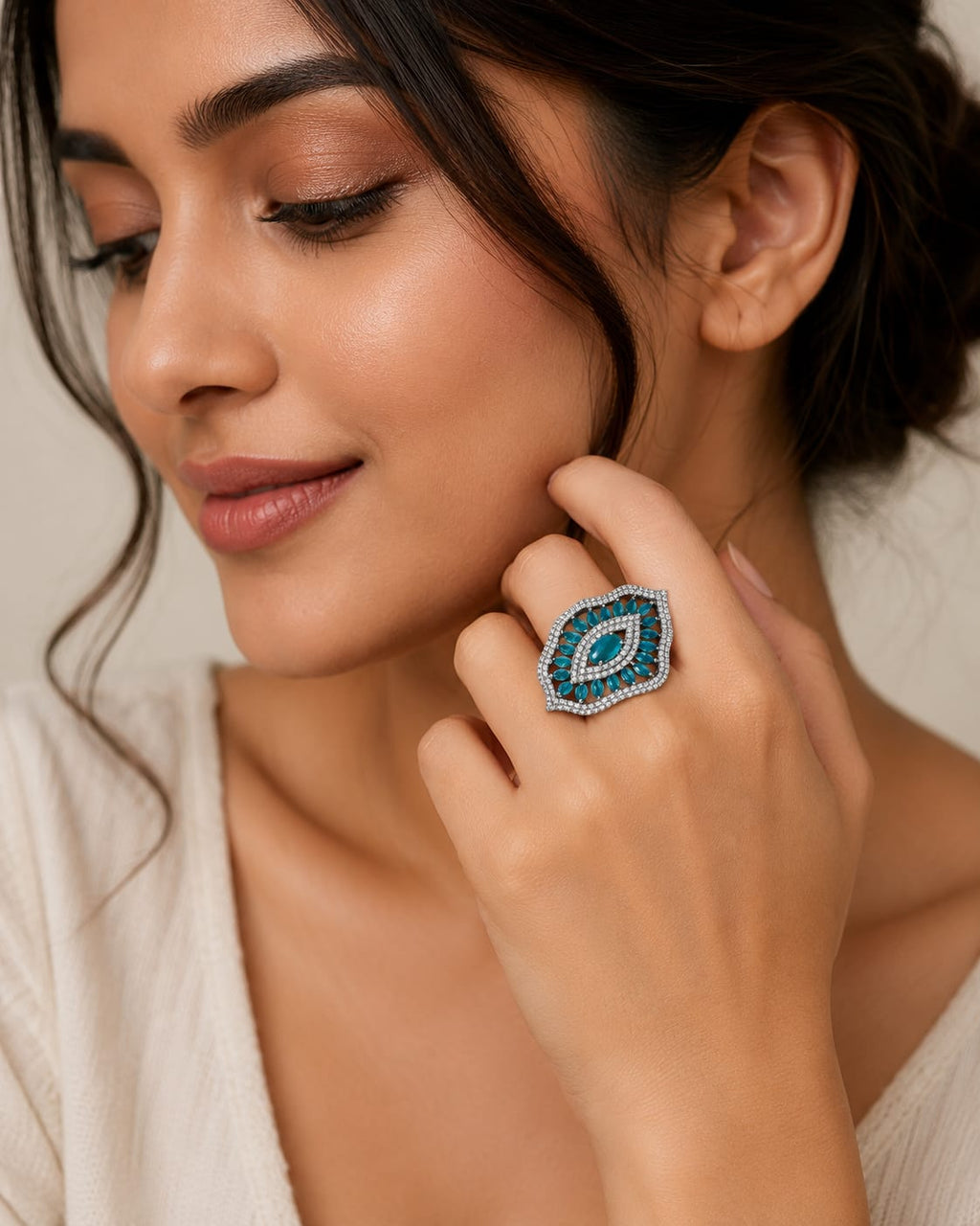 Ocean Eye Crystal Statement Ring