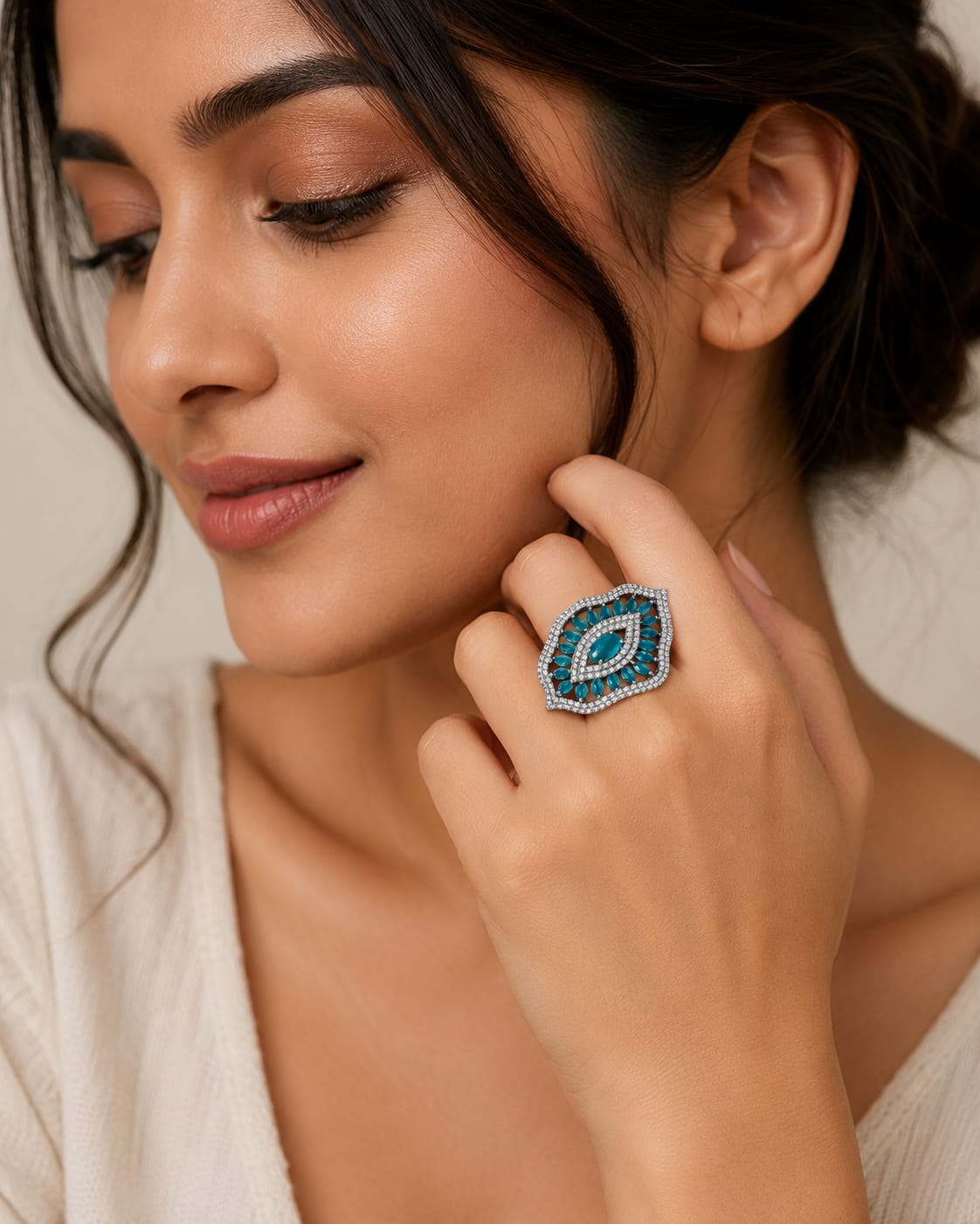 Ocean Eye Crystal Statement Ring