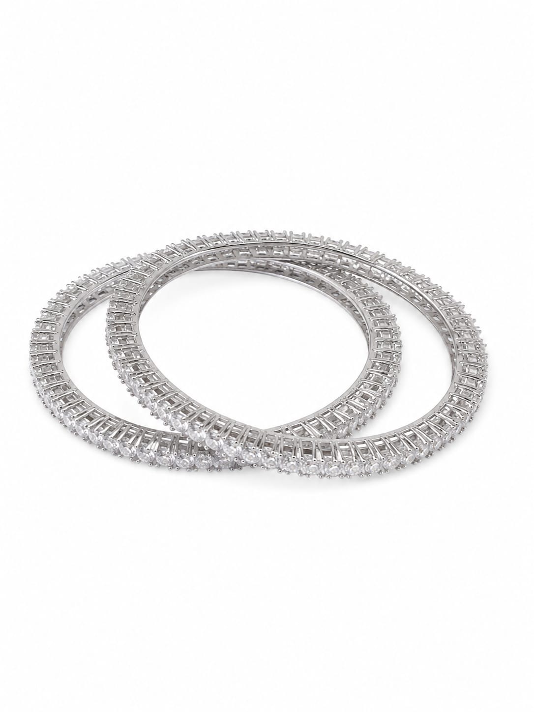 Kritharth Jewels Premium CZ Stone-Studded Silver-Tone Bangles Set