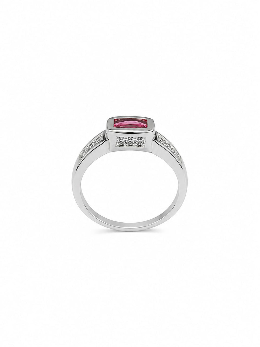 925 Sterling Silver Ruby Red Emerald Cut Ring for Women