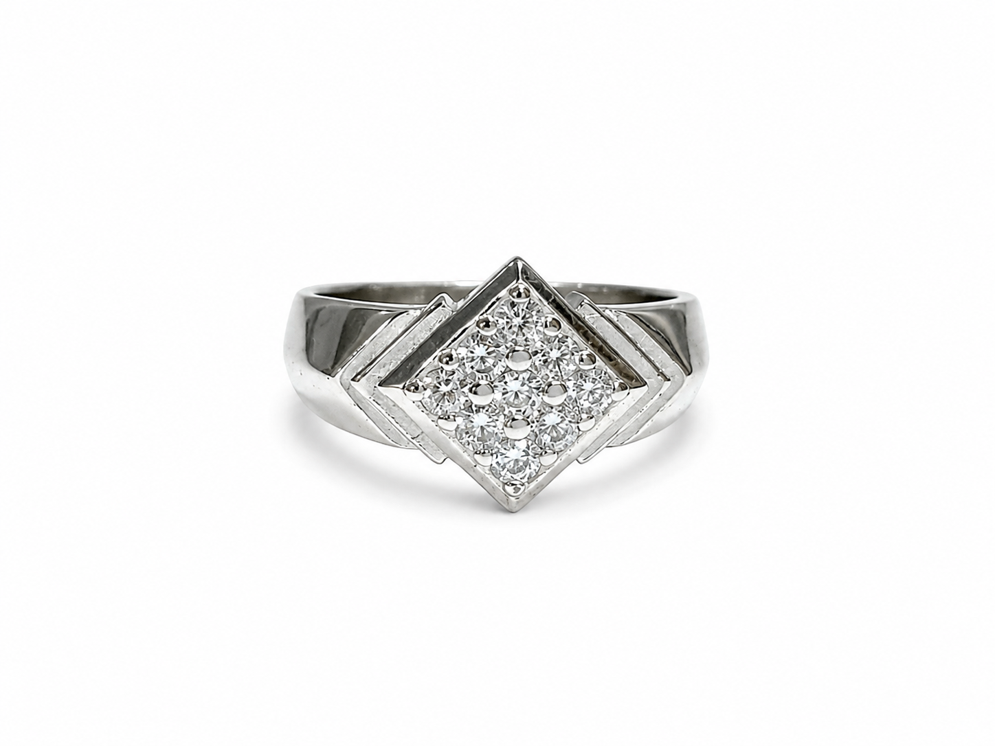 Radiant Geometric Diamond Cluster Ring – Silver Finish